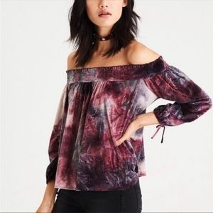 Velvet off the shoulder top from American Eagle outfitters